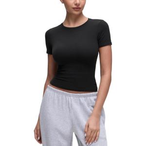 imageCRZ YOGA Softembrace Short Sleeve Going Out Tops for Women Soft High Crew Neck Casual Tight Shirts Fitted Basic TShirtsBlack