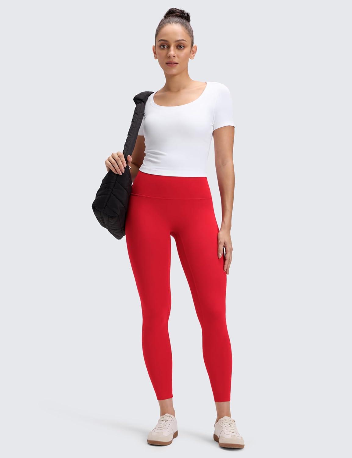 imageCRZ YOGA Womens Butterluxe No Front Seam Yoga Leggings 25quot  High Waisted Lounge Pants Pilates Workout Athletic Buttery SoftAurora Red