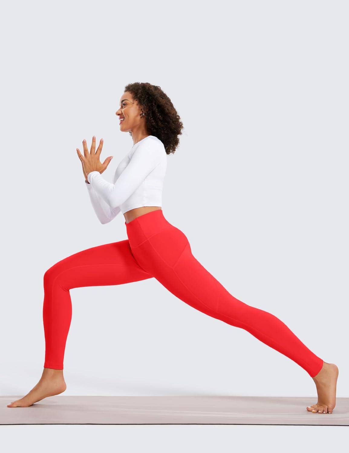 imageCRZ YOGA Womens Fleece Lined Leggings with Pockets 28  Thermal Winter Warm Full Length Pants Casual Lounge Yoga WorkoutDark Red