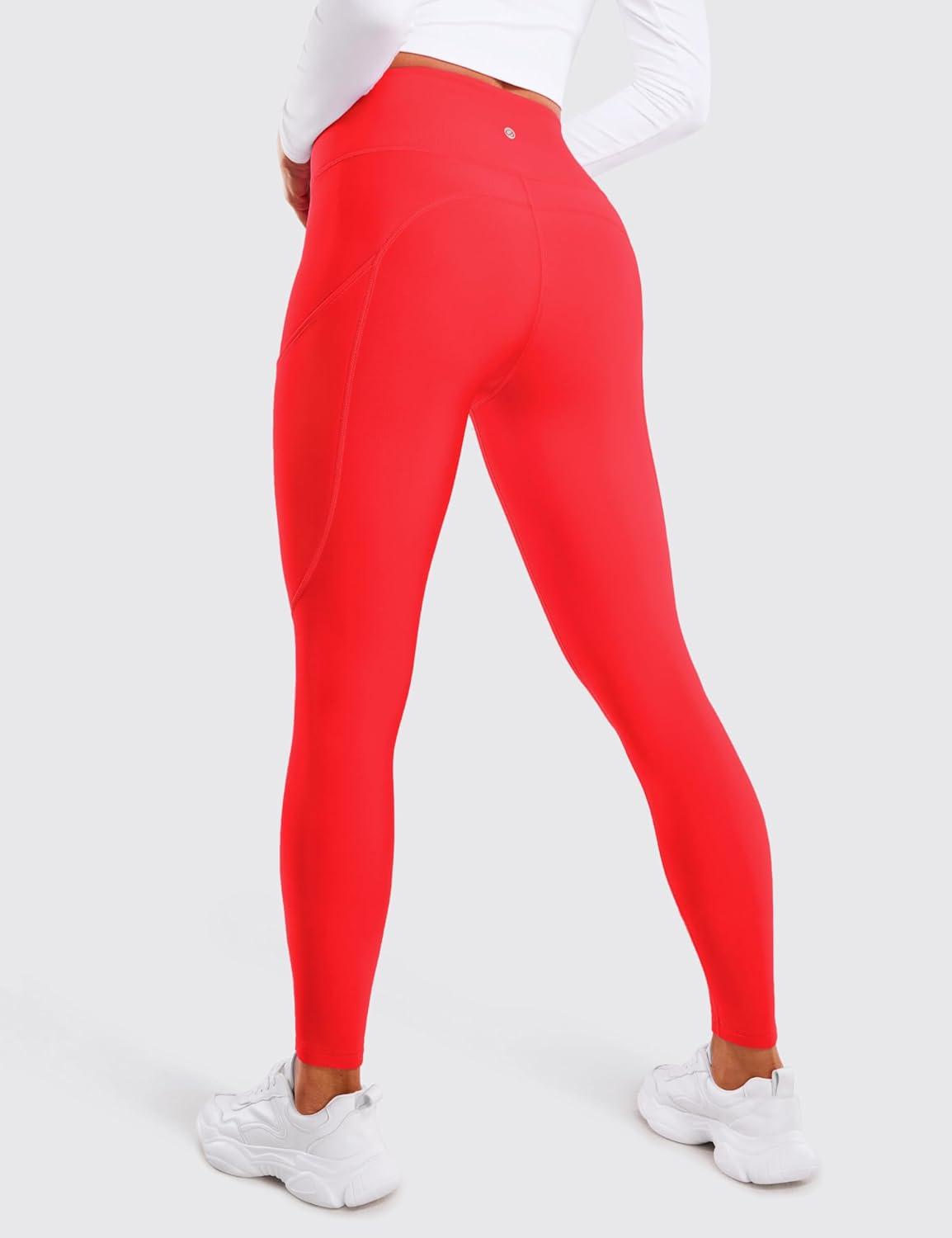 imageCRZ YOGA Womens Fleece Lined Leggings with Pockets 28  Thermal Winter Warm Full Length Pants Casual Lounge Yoga WorkoutDark Red