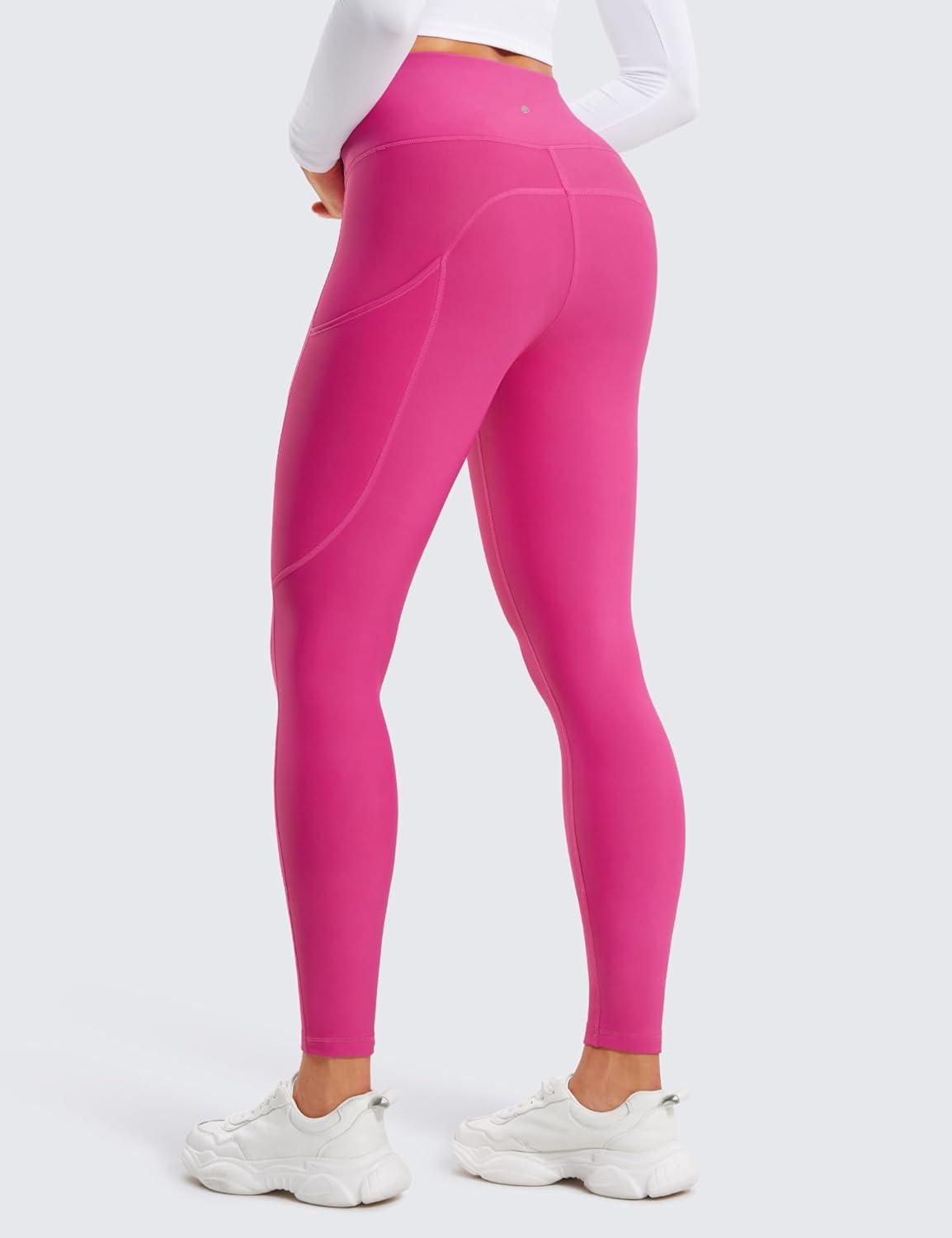 imageCRZ YOGA Womens Fleece Lined Leggings with Pockets 28  Thermal Winter Warm Full Length Pants Casual Lounge Yoga WorkoutHibiscus Purple