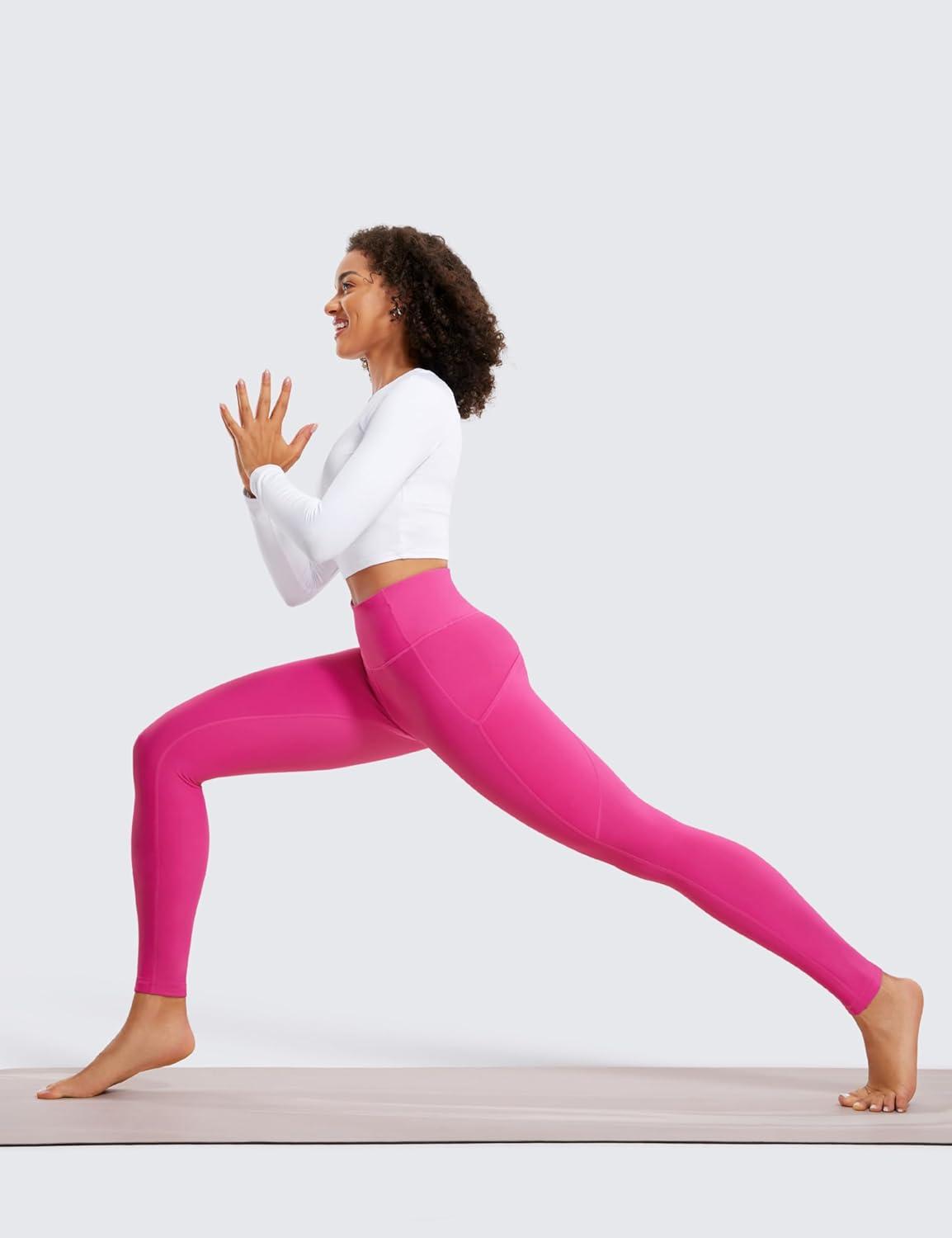 imageCRZ YOGA Womens Fleece Lined Leggings with Pockets 28  Thermal Winter Warm Full Length Pants Casual Lounge Yoga WorkoutHibiscus Purple