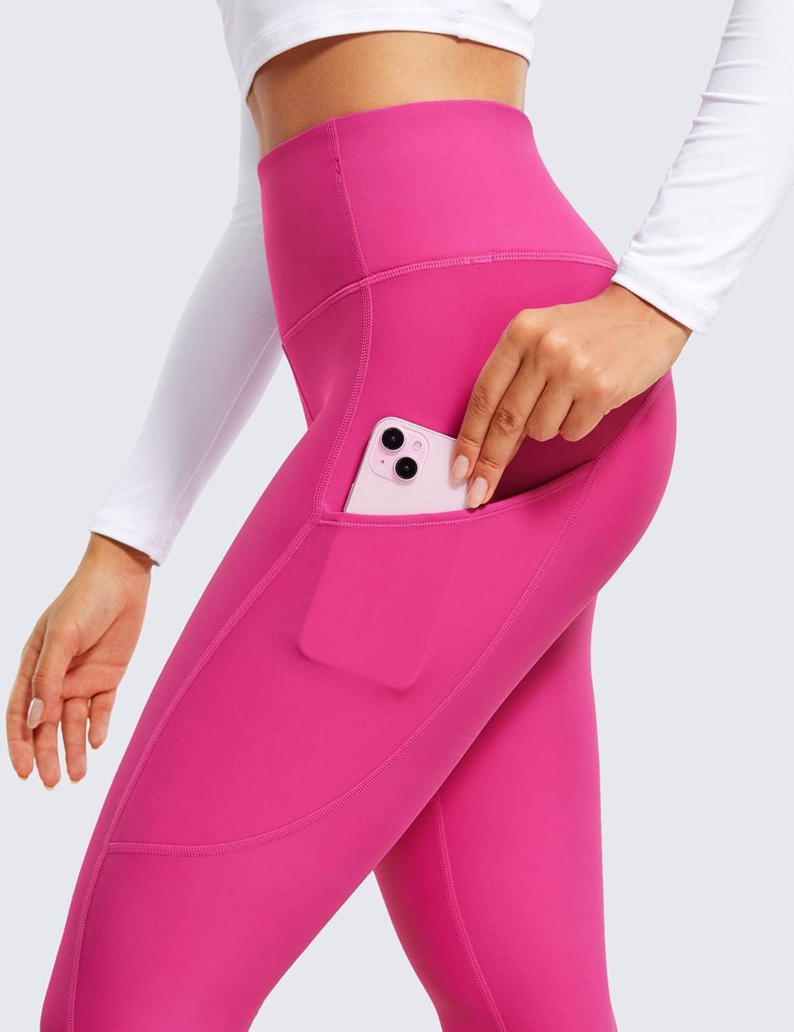 imageCRZ YOGA Womens Fleece Lined Leggings with Pockets 28  Thermal Winter Warm Full Length Pants Casual Lounge Yoga WorkoutHibiscus Purple