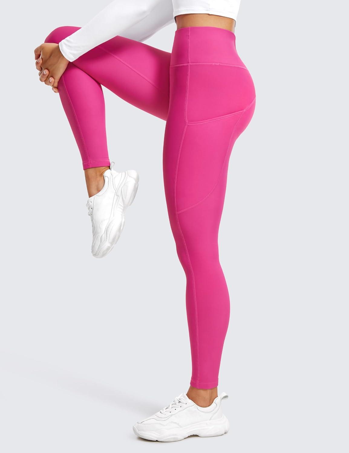 imageCRZ YOGA Womens Fleece Lined Leggings with Pockets 28  Thermal Winter Warm Full Length Pants Casual Lounge Yoga WorkoutHibiscus Purple