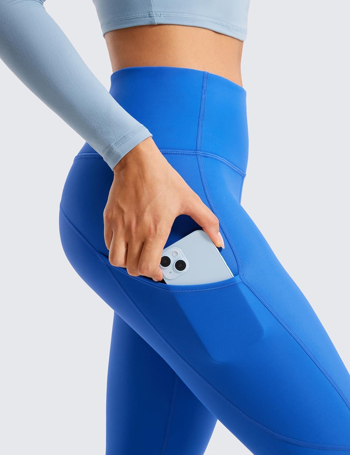 imageCRZ YOGA Womens Fleece Lined Leggings with Pockets 28  Thermal Winter Warm Full Length Pants Casual Lounge Yoga WorkoutSparkle Blue