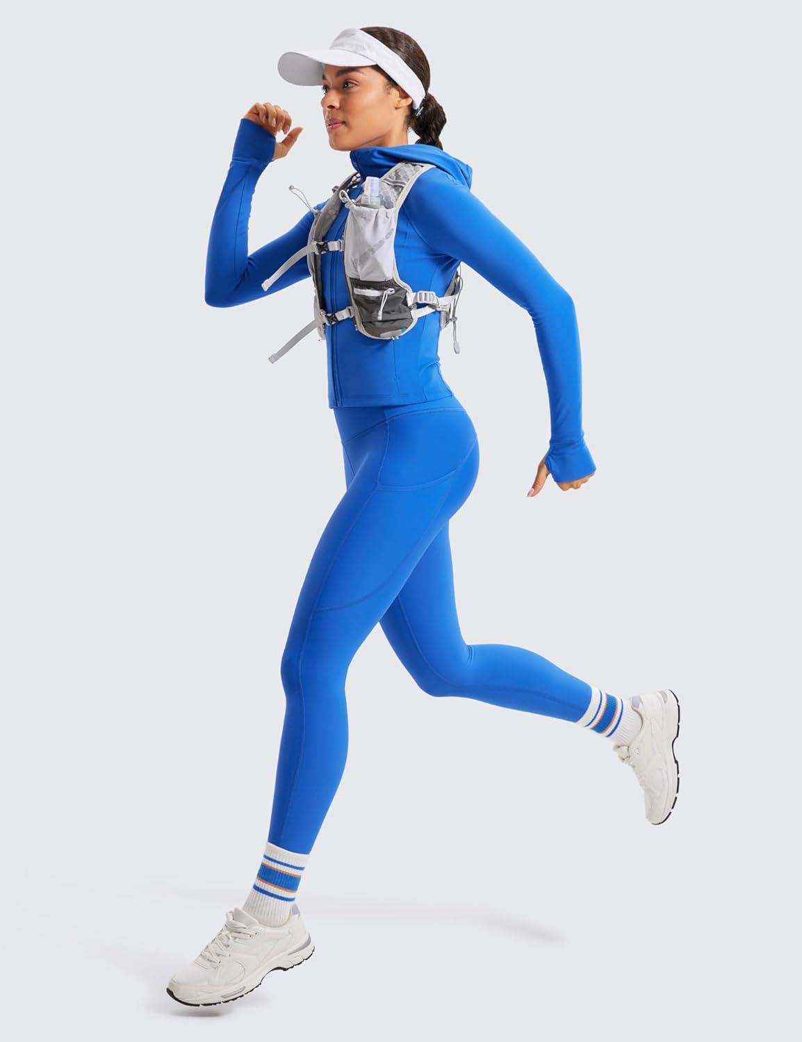 imageCRZ YOGA Womens Fleece Lined Leggings with Pockets 28  Thermal Winter Warm Full Length Pants Casual Lounge Yoga WorkoutSparkle Blue