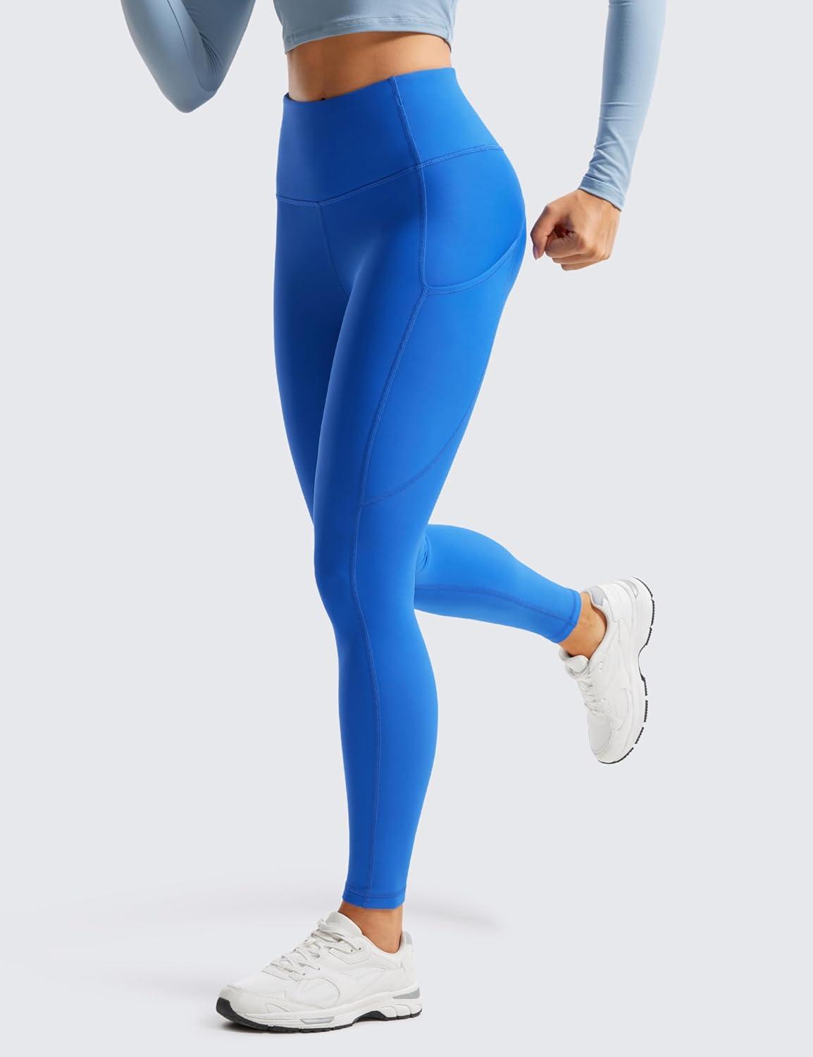 imageCRZ YOGA Womens Fleece Lined Leggings with Pockets 28  Thermal Winter Warm Full Length Pants Casual Lounge Yoga WorkoutSparkle Blue