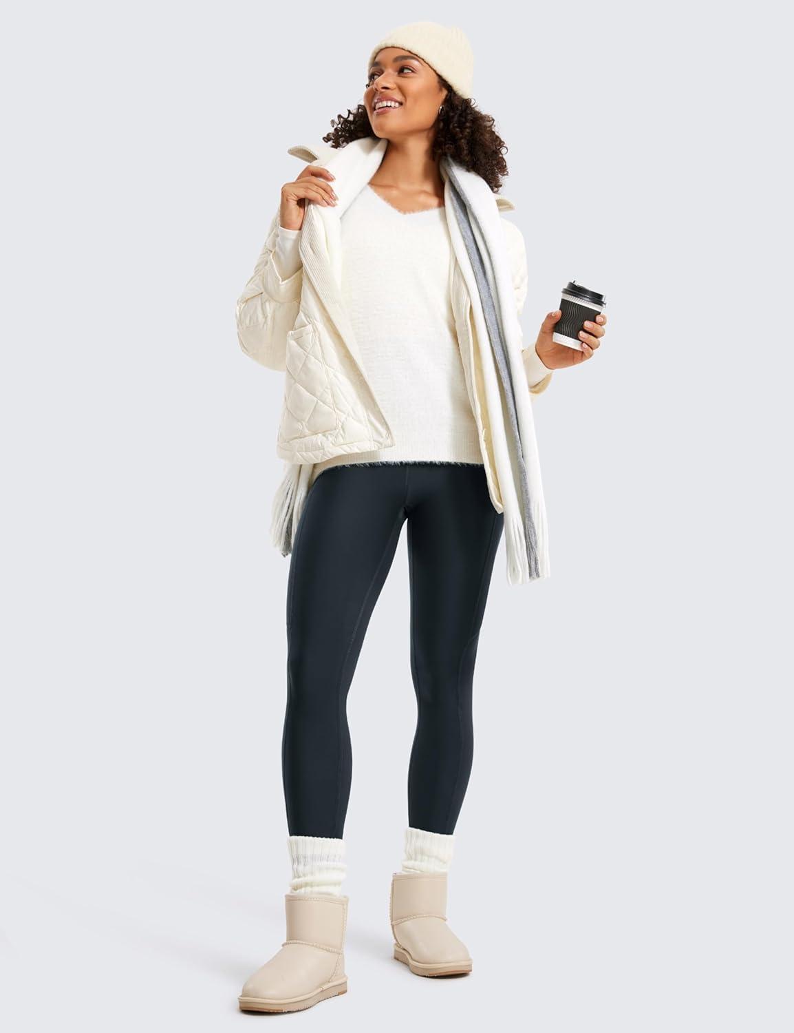 imageCRZ YOGA Womens Fleece Lined Leggings with Pockets 28  Thermal Winter Warm Full Length Pants Casual Lounge Yoga WorkoutTrue Navy