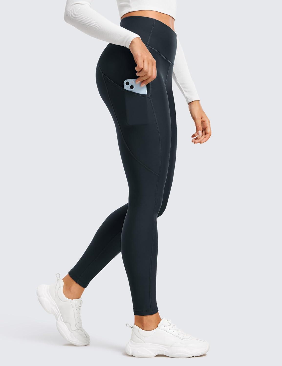 imageCRZ YOGA Womens Fleece Lined Leggings with Pockets 28  Thermal Winter Warm Full Length Pants Casual Lounge Yoga WorkoutTrue Navy