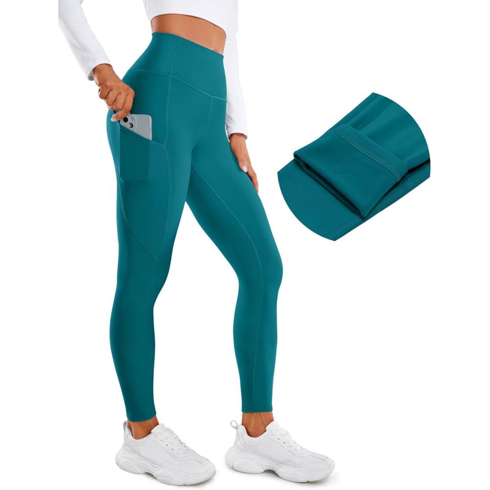 imageCRZ YOGA Womens Fleece Lined Leggings with Pockets 28  Thermal Winter Warm Full Length Pants Casual Lounge Yoga WorkoutGreen Jade