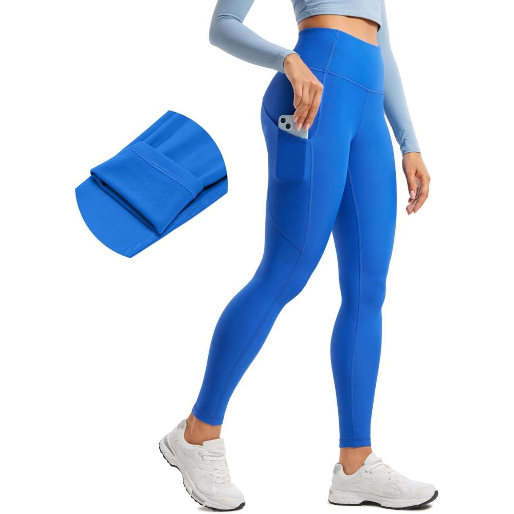imageCRZ YOGA Womens Fleece Lined Leggings with Pockets 28  Thermal Winter Warm Full Length Pants Casual Lounge Yoga WorkoutSparkle Blue