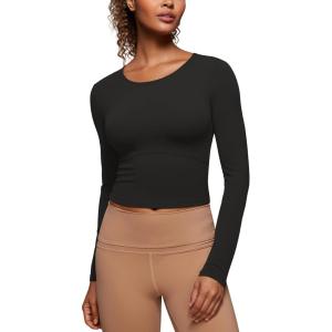 imageCRZ YOGA Butterluxe Womens Long Sleeve Crop Yoga Shirts Slim Fit Cropped Workout Tops Athletic Casual Basic Tight ShirtBlack