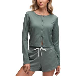 imageCRZ YOGA Cloud Jersey Lightweight Crewneck Cardigan for Women Soft Knit Button Down Shirts Casual Long Sleeve Fall TopsGrey Sage