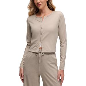 imageCRZ YOGA Cloud Jersey Lightweight Crewneck Cardigan for Women Soft Knit Button Down Shirts Casual Long Sleeve Fall TopsMojave Tan