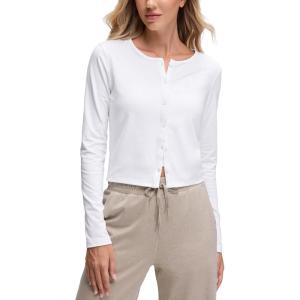 imageCRZ YOGA Cloud Jersey Lightweight Crewneck Cardigan for Women Soft Knit Button Down Shirts Casual Long Sleeve Fall TopsWhite