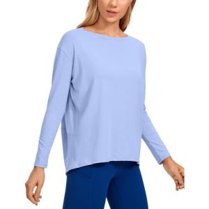 imageCRZ YOGA Pima Cotton Long Sleeve Workout Shirts for Women Loose Fit Athletic Yoga TShirts Casual Boat Neck Fall TopsPeriwinkle Purple