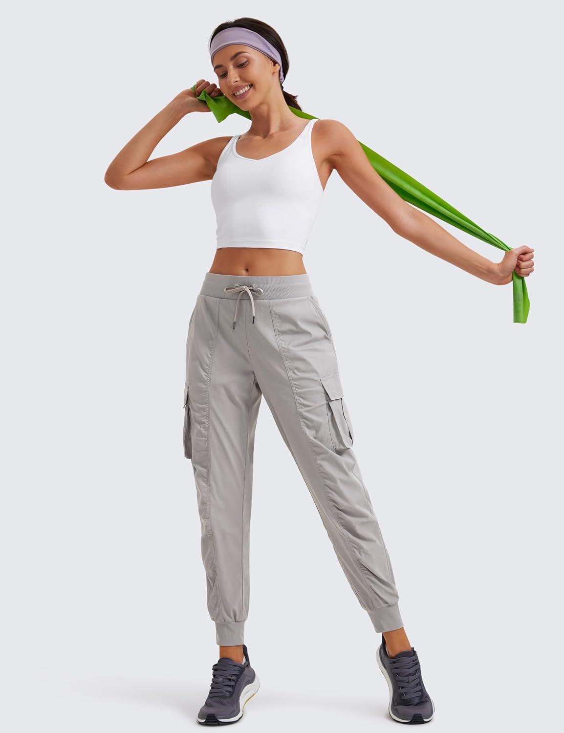 imageCRZ YOGA Cargo Joggers for Women Lightweight Ruched Workout Casual Travel Athletic Hiking Pants with PocketsDark Chrome