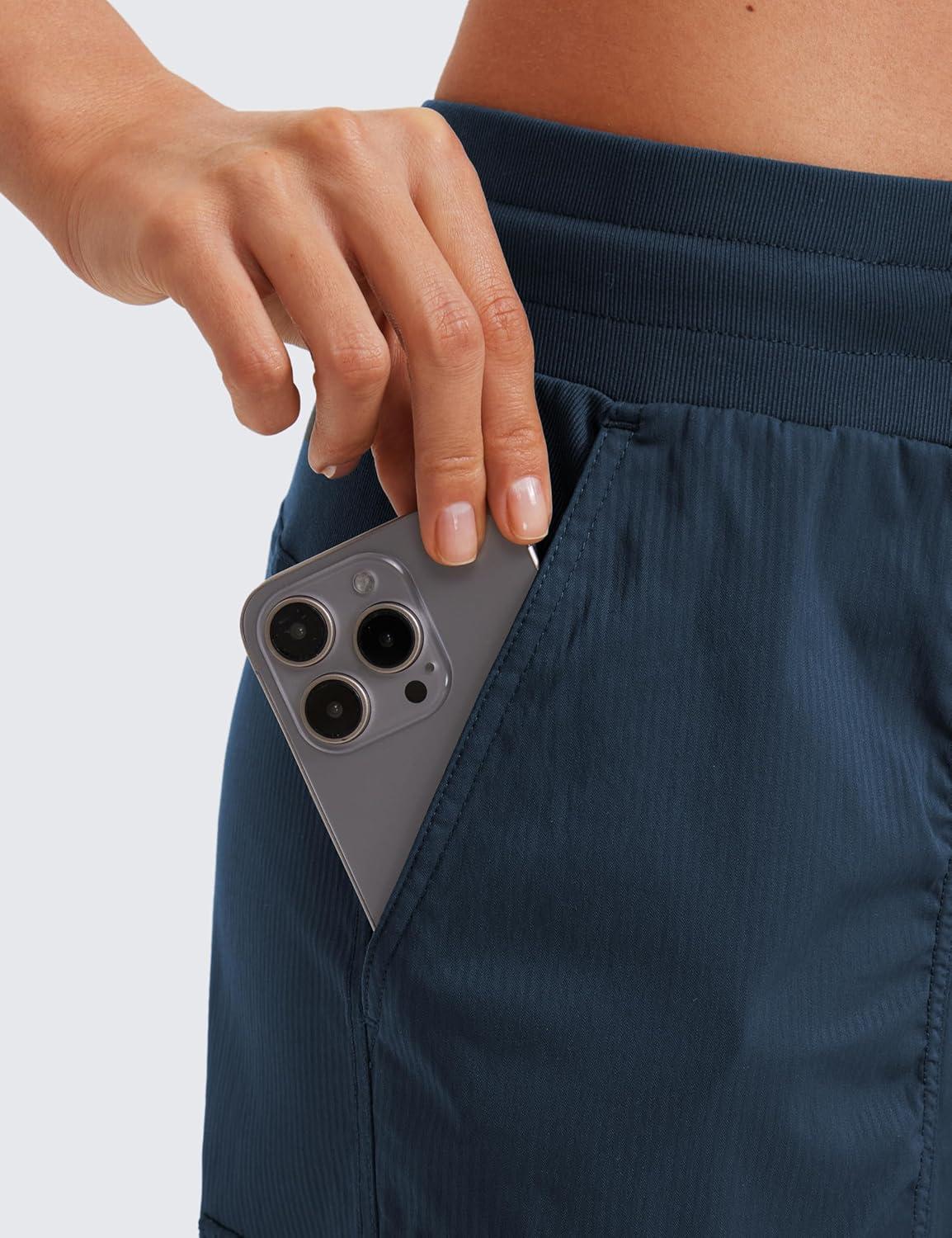 imageCRZ YOGA Cargo Joggers for Women Lightweight Ruched Workout Casual Travel Athletic Hiking Pants with PocketsInk Blue