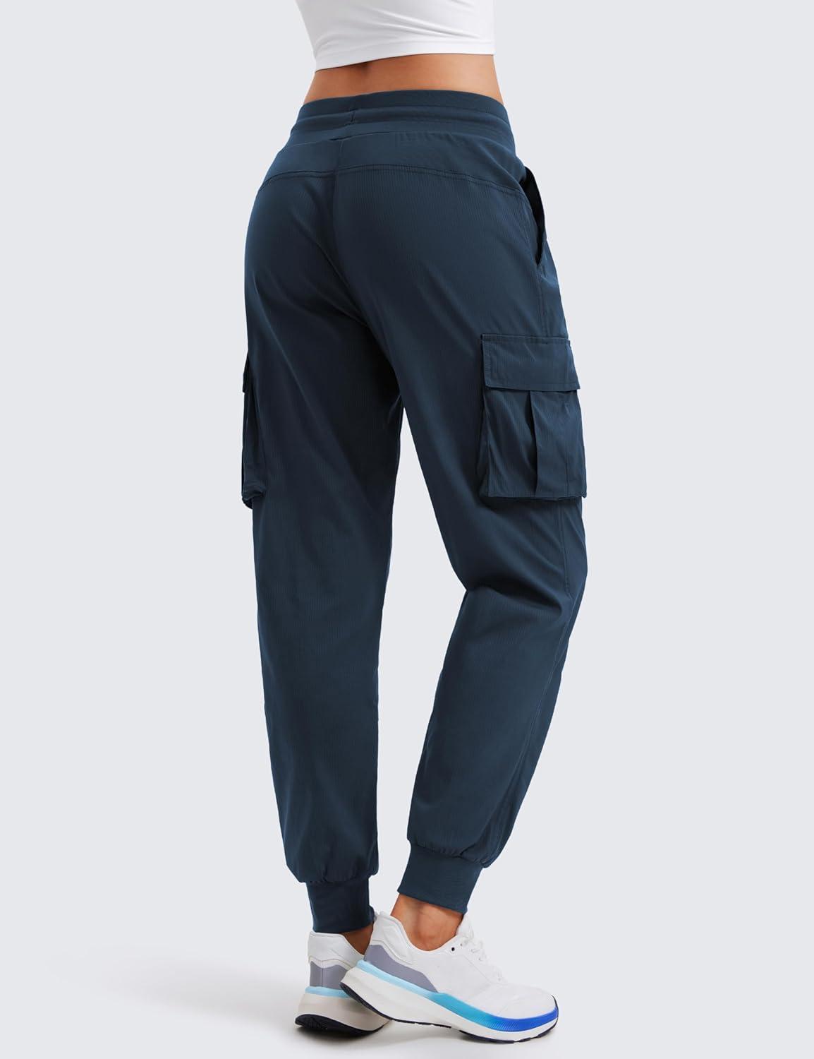 imageCRZ YOGA Cargo Joggers for Women Lightweight Ruched Workout Casual Travel Athletic Hiking Pants with PocketsInk Blue
