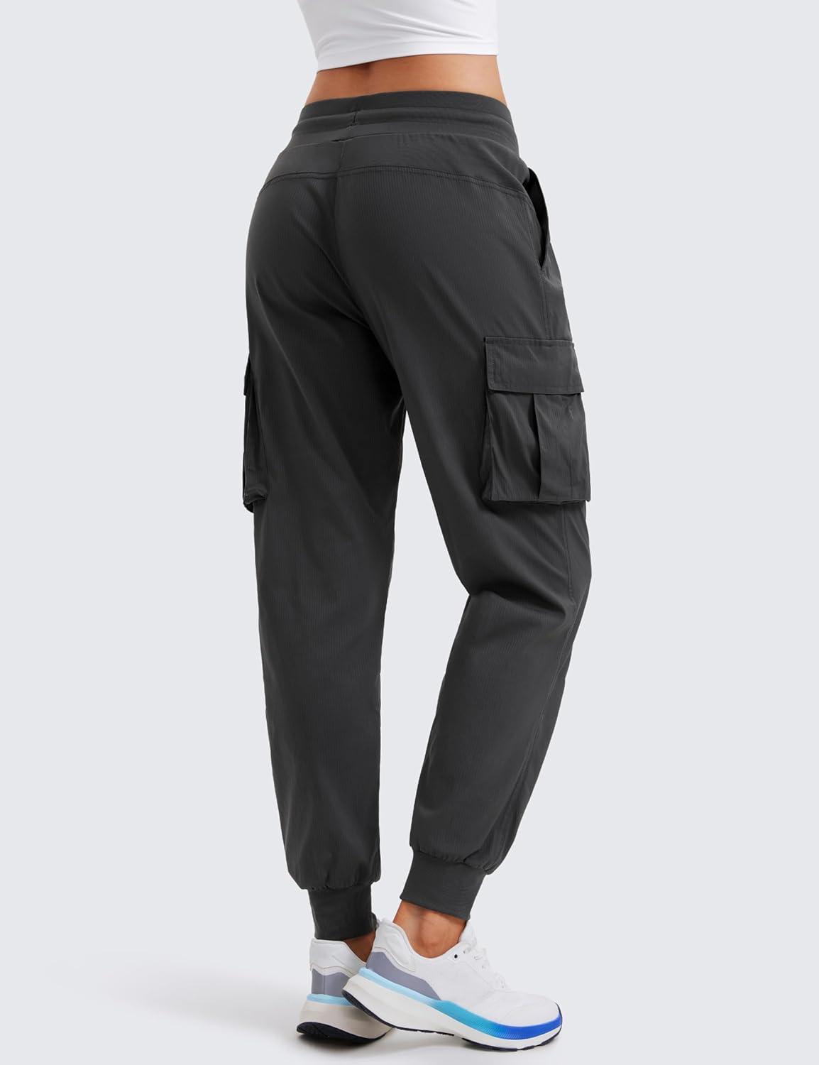 imageCRZ YOGA Cargo Joggers for Women Lightweight Ruched Workout Casual Travel Athletic Hiking Pants with PocketsInk Gray