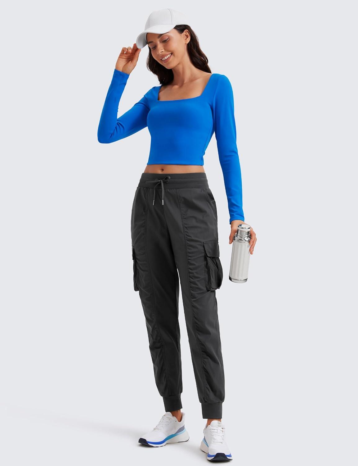 imageCRZ YOGA Cargo Joggers for Women Lightweight Ruched Workout Casual Travel Athletic Hiking Pants with PocketsInk Gray
