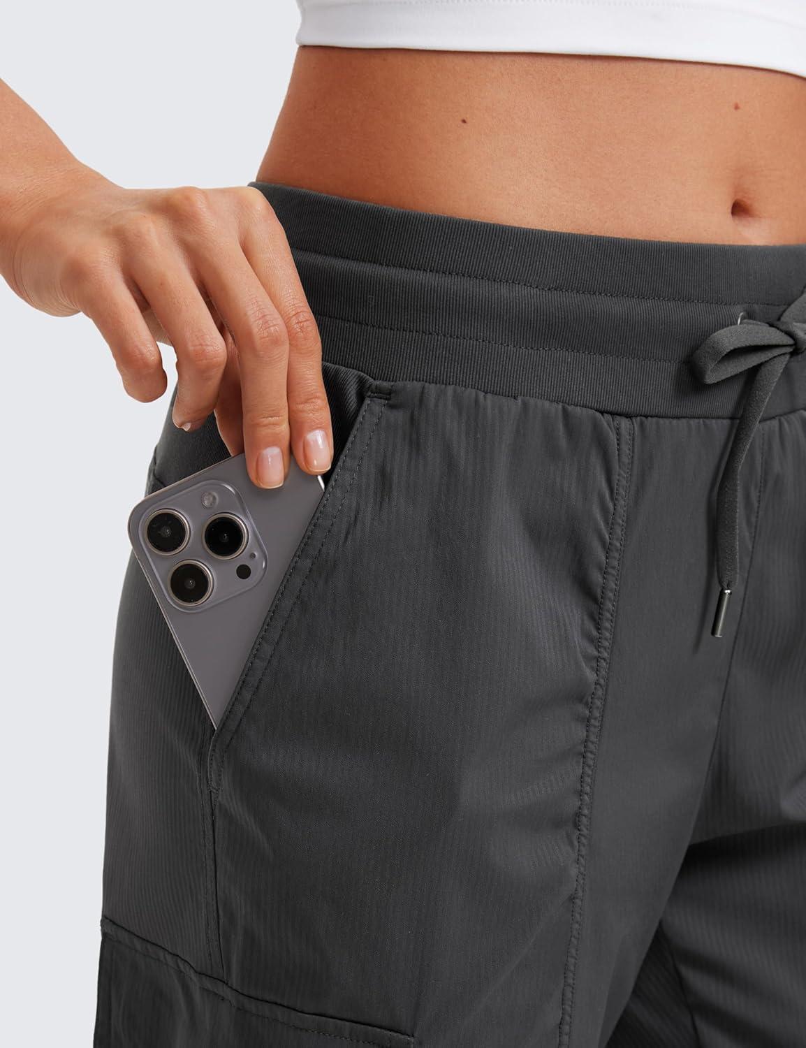 imageCRZ YOGA Cargo Joggers for Women Lightweight Ruched Workout Casual Travel Athletic Hiking Pants with PocketsInk Gray