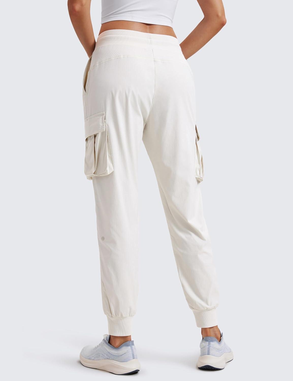 imageCRZ YOGA Cargo Joggers for Women Lightweight Ruched Workout Casual Travel Athletic Hiking Pants with PocketsMilky White Bone