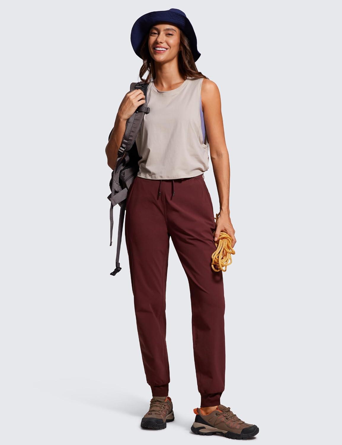 imageCRZ YOGA Casual Workout Jogger for Women 285quot  Tapered Lightweight Stretch Athletic Outdoor Pants with PocketsRed Merlot