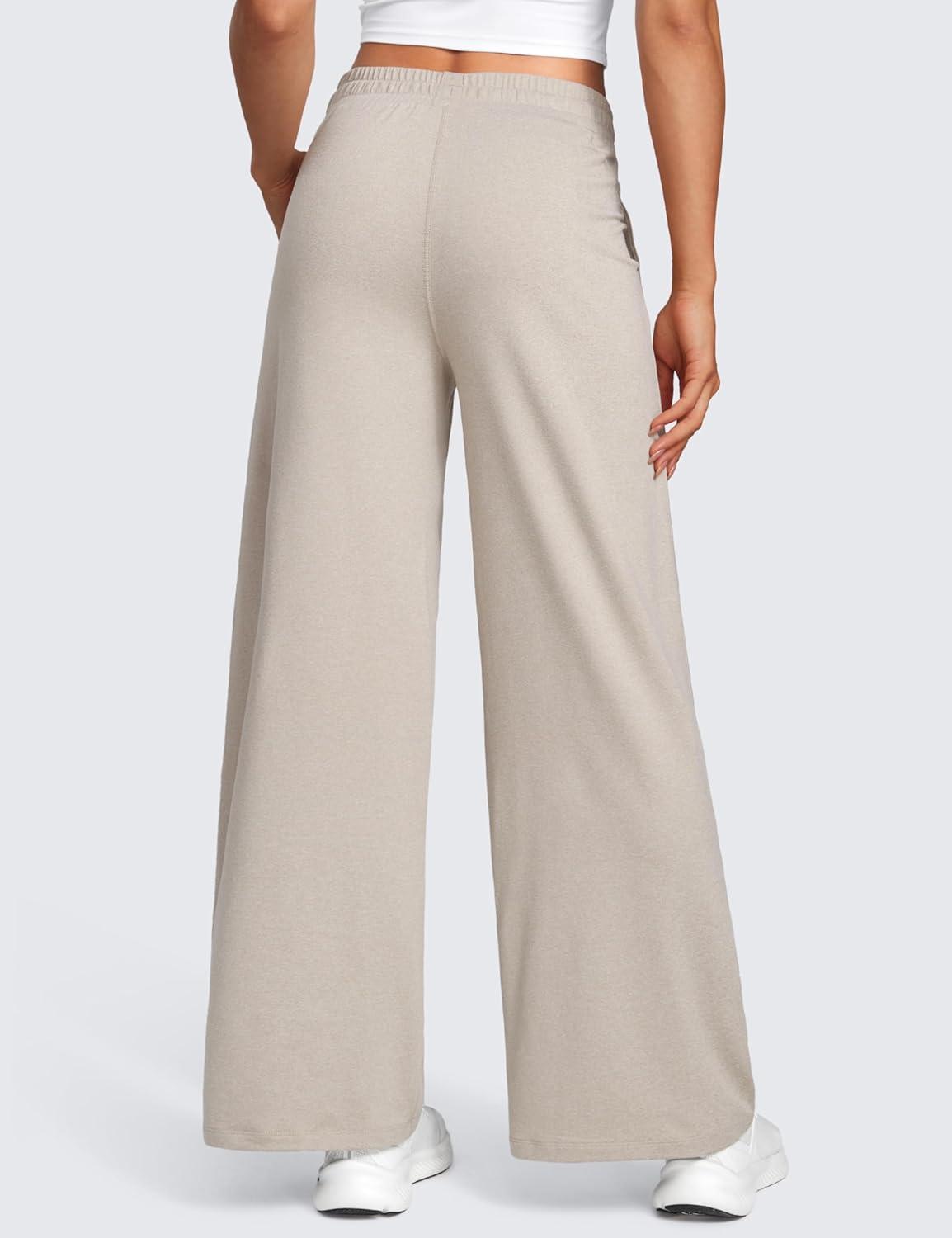 imageCRZ YOGA Cloud Jersey Wide Leg Sweatpants Women 30quot High Waisted Casual Lounge Pajama Travel Pants with PocketsMojave Tan