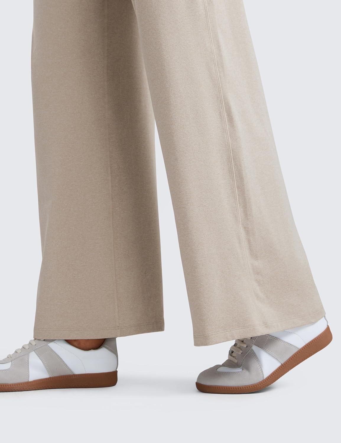 imageCRZ YOGA Cloud Jersey Wide Leg Sweatpants Women 30quot High Waisted Casual Lounge Pajama Travel Pants with PocketsMojave Tan