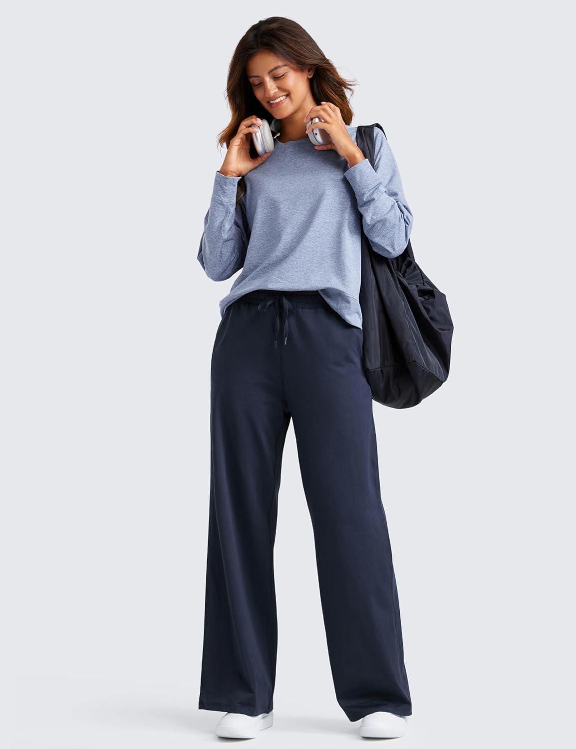 imageCRZ YOGA Cloud Jersey Wide Leg Sweatpants Women 30quot High Waisted Casual Lounge Pajama Travel Pants with PocketsNavy