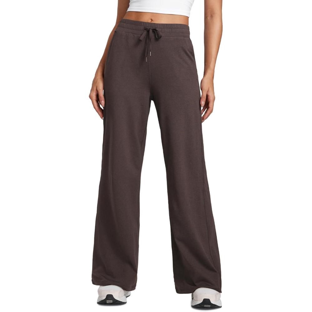 imageCRZ YOGA Cloud Jersey Wide Leg Sweatpants Women 30quot High Waisted Casual Lounge Pajama Travel Pants with PocketsHot Fudge Brown