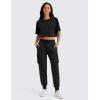 imageCRZ YOGA Cargo Joggers for Women Lightweight Ruched Workout Casual Travel Athletic Hiking Pants with PocketsBlack