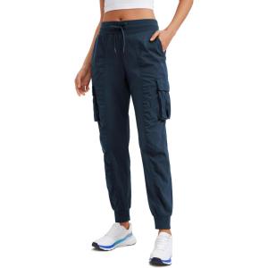imageCRZ YOGA Cargo Joggers for Women Lightweight Ruched Workout Casual Travel Athletic Hiking Pants with PocketsInk Blue