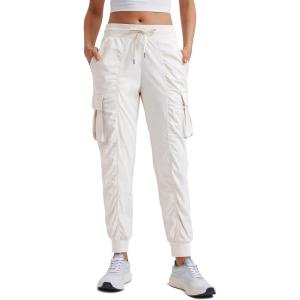 imageCRZ YOGA Cargo Joggers for Women Lightweight Ruched Workout Casual Travel Athletic Hiking Pants with PocketsMilky White Bone