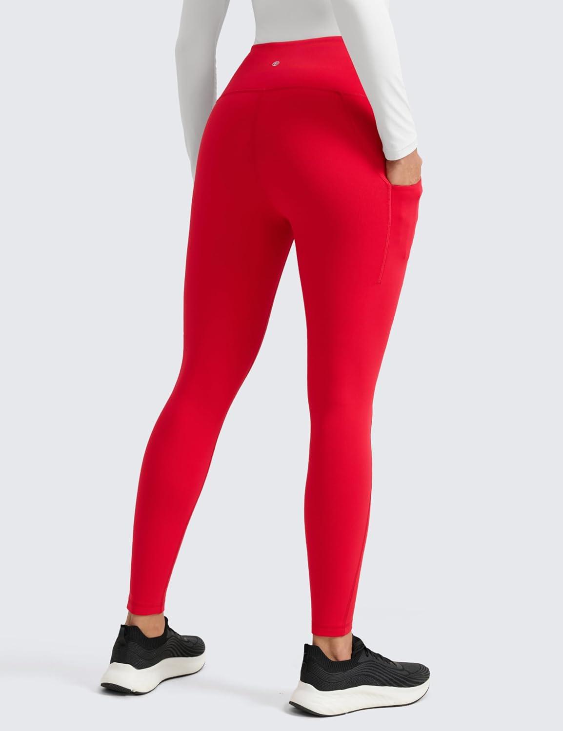 imageCRZ YOGA Womens Fleece Lined Athletic Leggings with Pockets 28quot  Water Resistant Matte Pants Winter Thermal Hiking CasualAurora Red