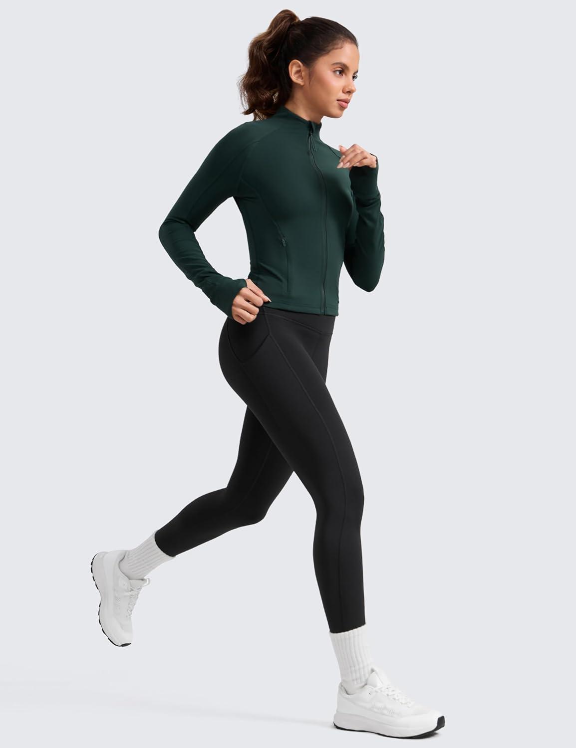 imageCRZ YOGA Womens Fleece Lined Athletic Leggings with Pockets 28quot  Water Resistant Matte Pants Winter Thermal Hiking CasualBlack