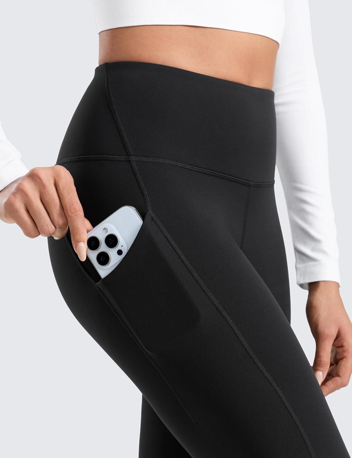 imageCRZ YOGA Womens Fleece Lined Athletic Leggings with Pockets 28quot  Water Resistant Matte Pants Winter Thermal Hiking CasualBlack