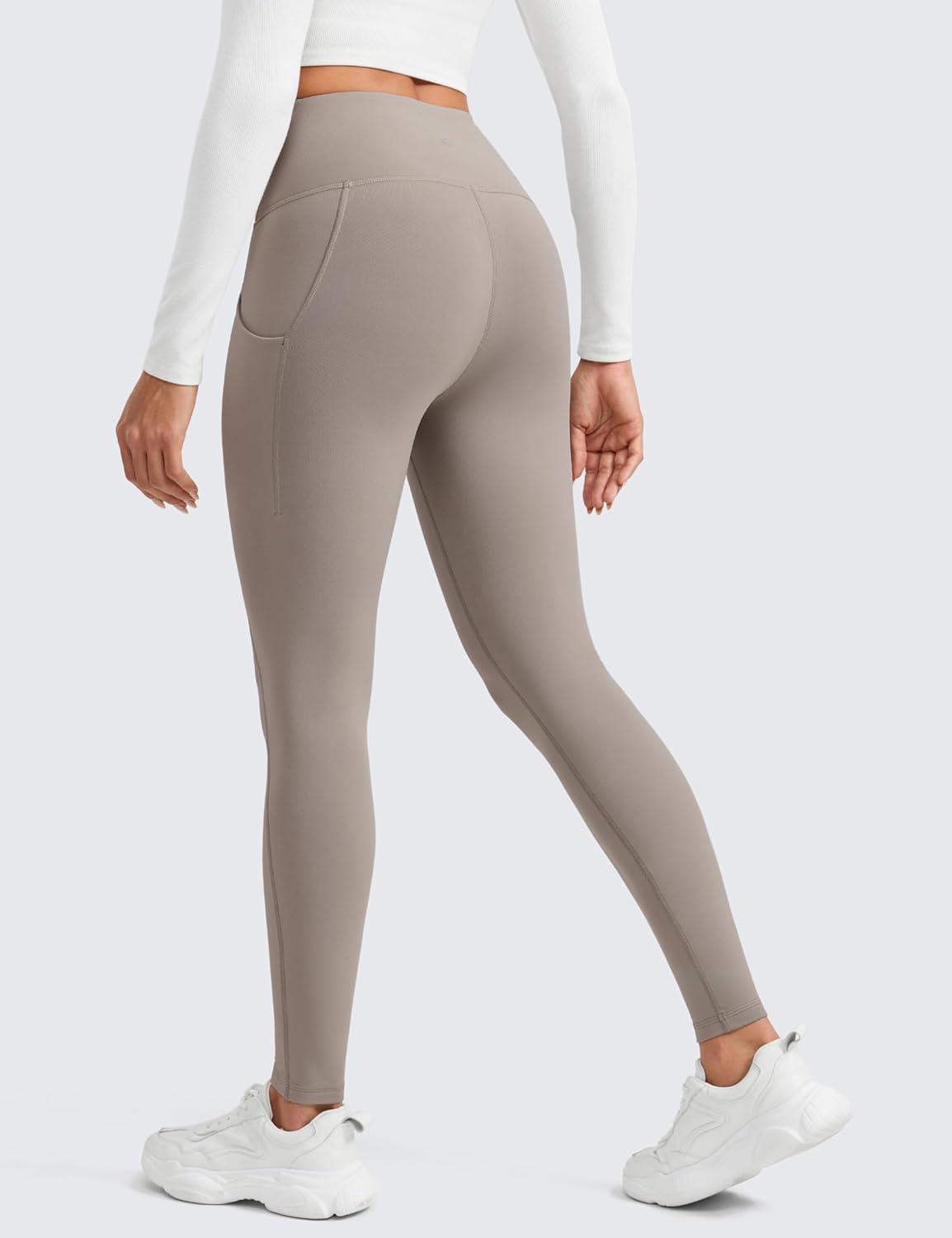 imageCRZ YOGA Womens Fleece Lined Athletic Leggings with Pockets 28quot  Water Resistant Matte Pants Winter Thermal Hiking CasualCreamy Latte