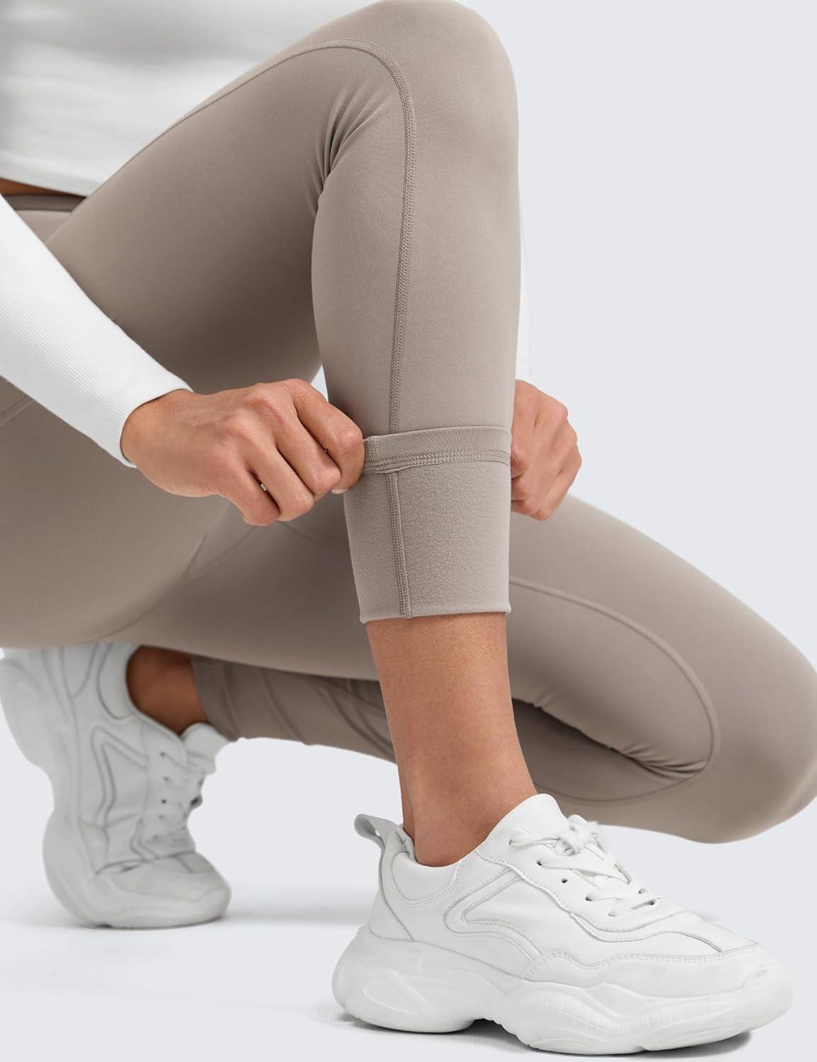 imageCRZ YOGA Womens Fleece Lined Athletic Leggings with Pockets 28quot  Water Resistant Matte Pants Winter Thermal Hiking CasualCreamy Latte