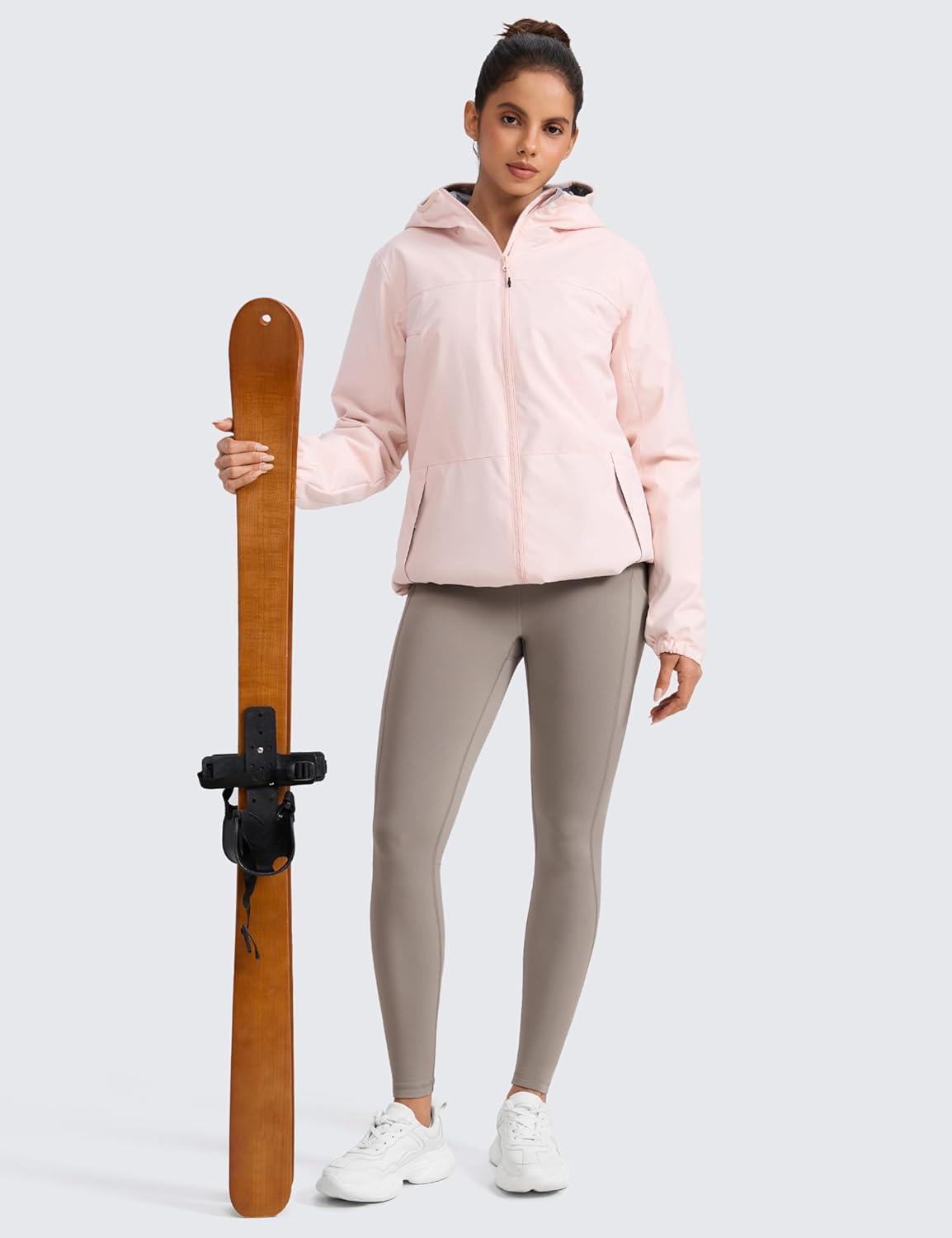 imageCRZ YOGA Womens Fleece Lined Athletic Leggings with Pockets 28quot  Water Resistant Matte Pants Winter Thermal Hiking CasualCreamy Latte