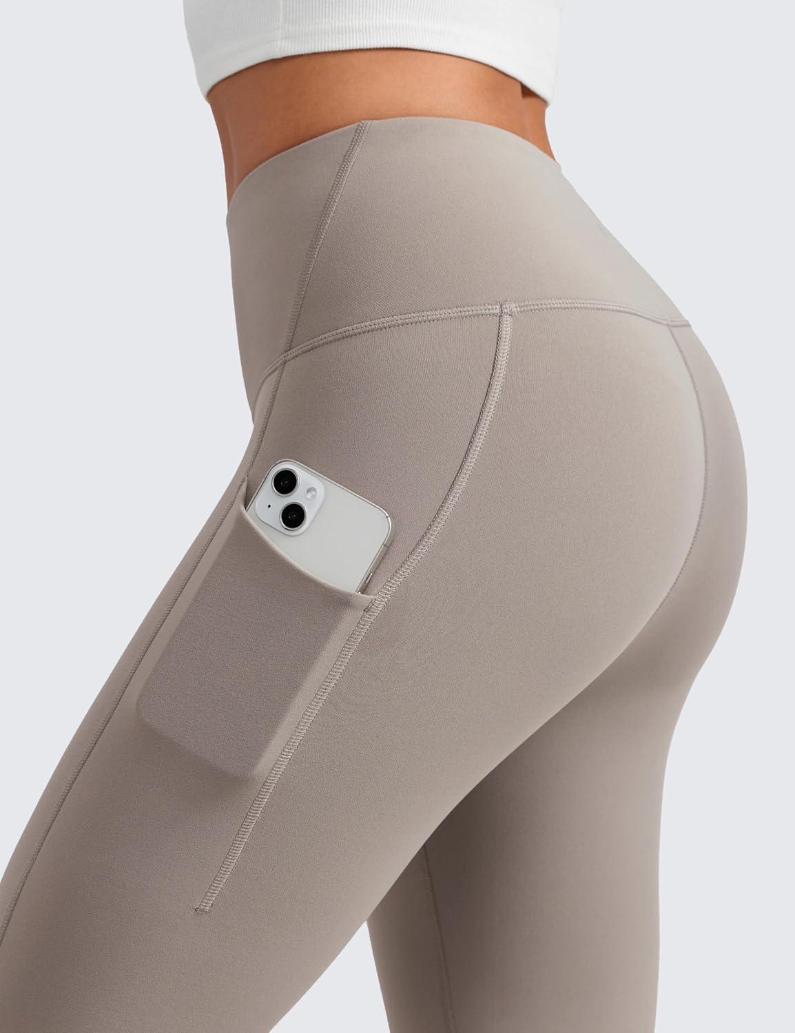 imageCRZ YOGA Womens Fleece Lined Athletic Leggings with Pockets 28quot  Water Resistant Matte Pants Winter Thermal Hiking CasualCreamy Latte