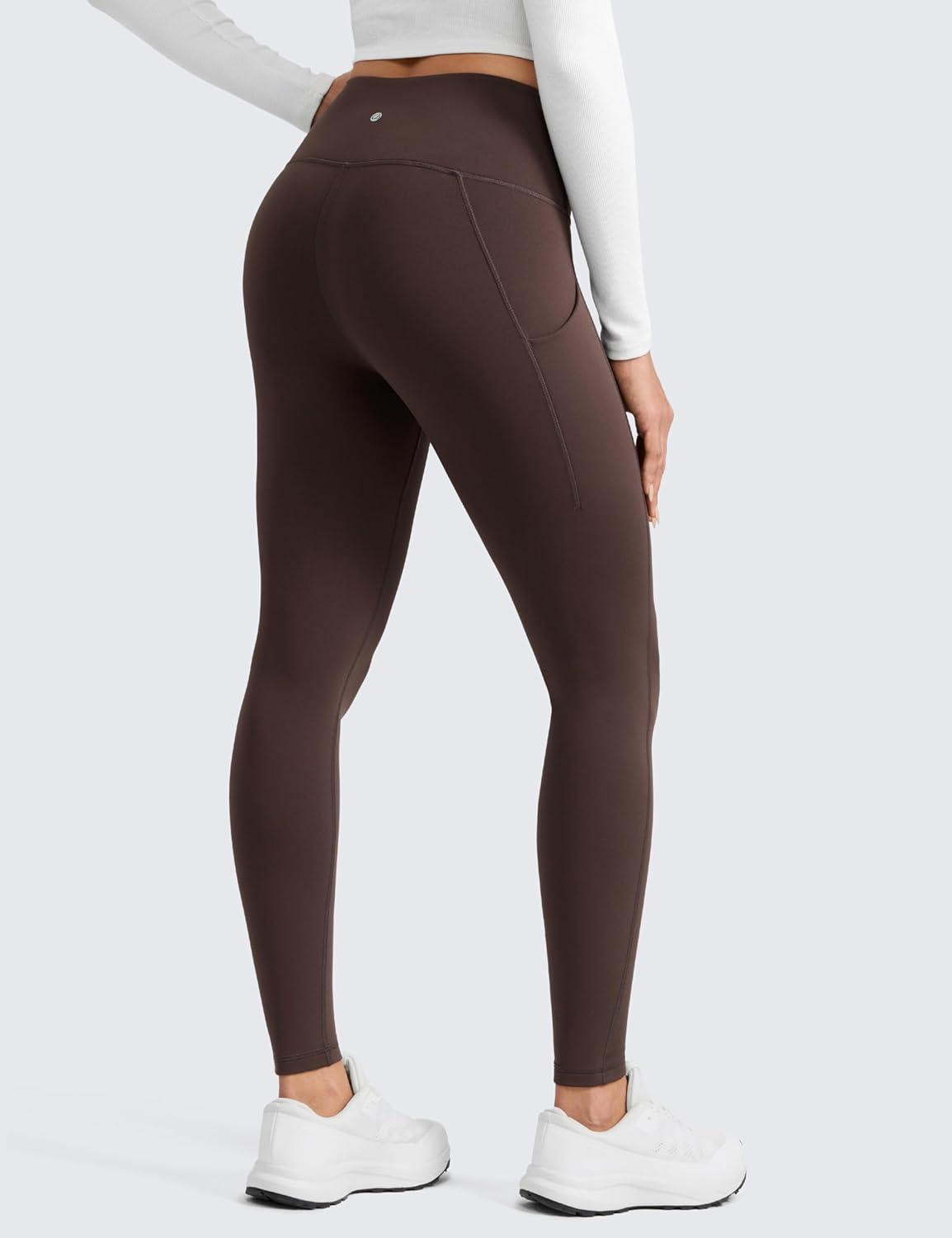 imageCRZ YOGA Womens Fleece Lined Athletic Leggings with Pockets 28quot  Water Resistant Matte Pants Winter Thermal Hiking CasualHot Fudge Brown