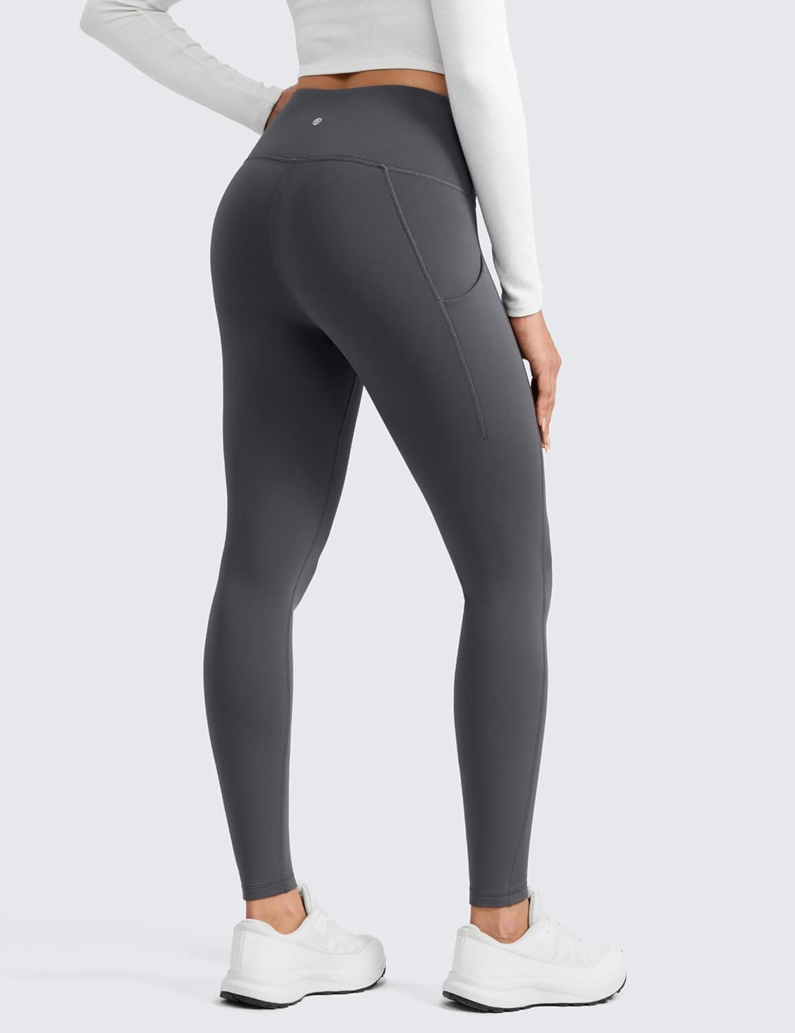 imageCRZ YOGA Womens Fleece Lined Athletic Leggings with Pockets 28quot  Water Resistant Matte Pants Winter Thermal Hiking CasualMysterious Grey