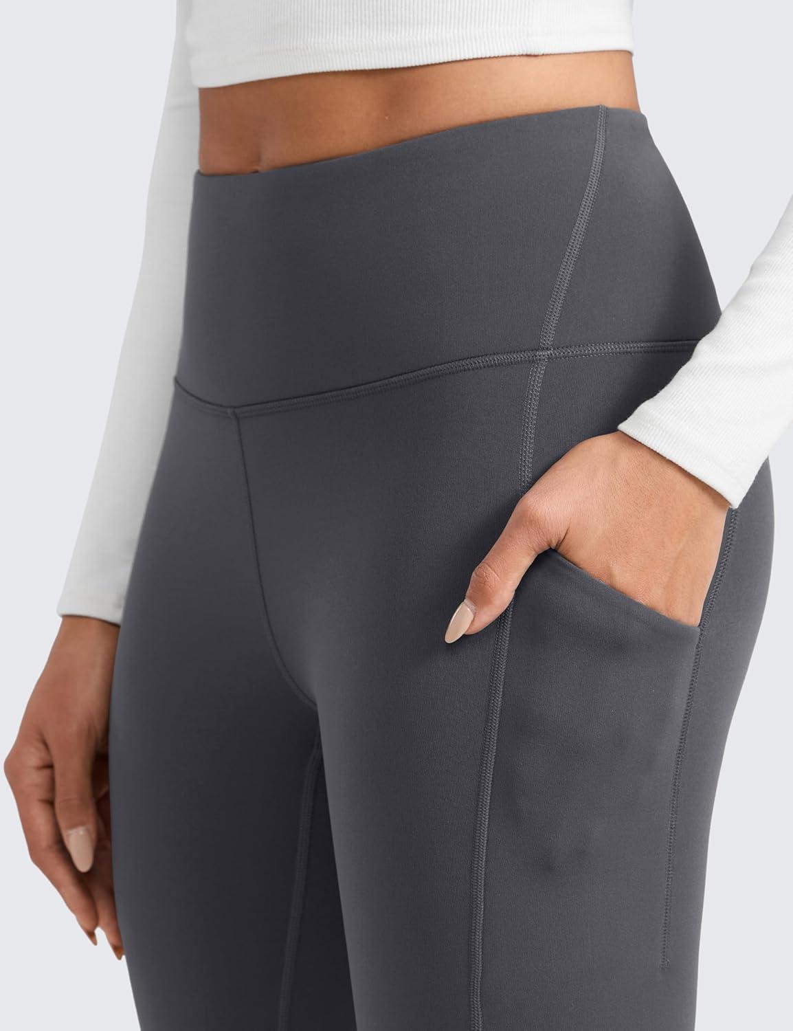 imageCRZ YOGA Womens Fleece Lined Athletic Leggings with Pockets 28quot  Water Resistant Matte Pants Winter Thermal Hiking CasualMysterious Grey