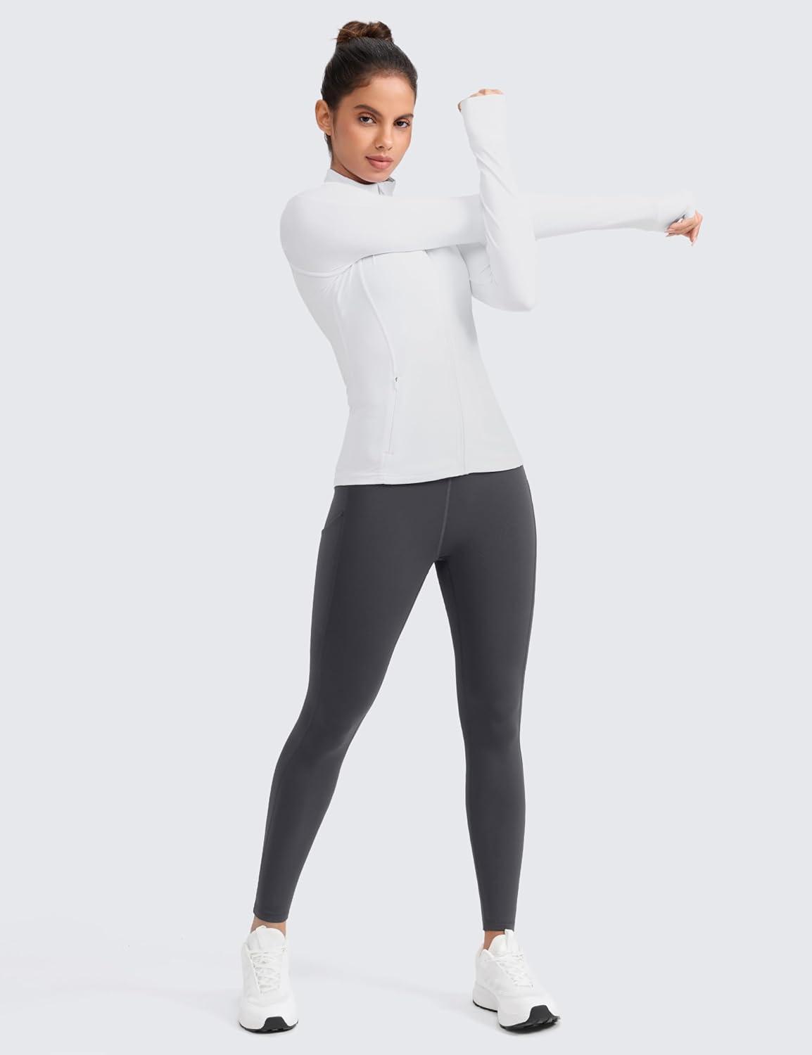 imageCRZ YOGA Womens Fleece Lined Athletic Leggings with Pockets 28quot  Water Resistant Matte Pants Winter Thermal Hiking CasualMysterious Grey