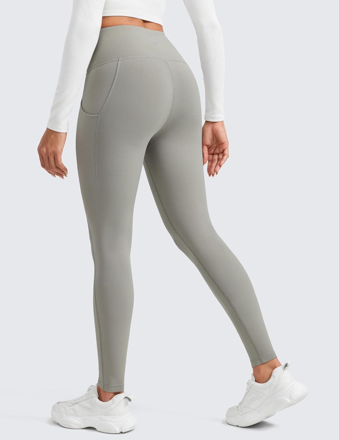 imageCRZ YOGA Womens Fleece Lined Athletic Leggings with Pockets 28quot  Water Resistant Matte Pants Winter Thermal Hiking CasualRock Grey