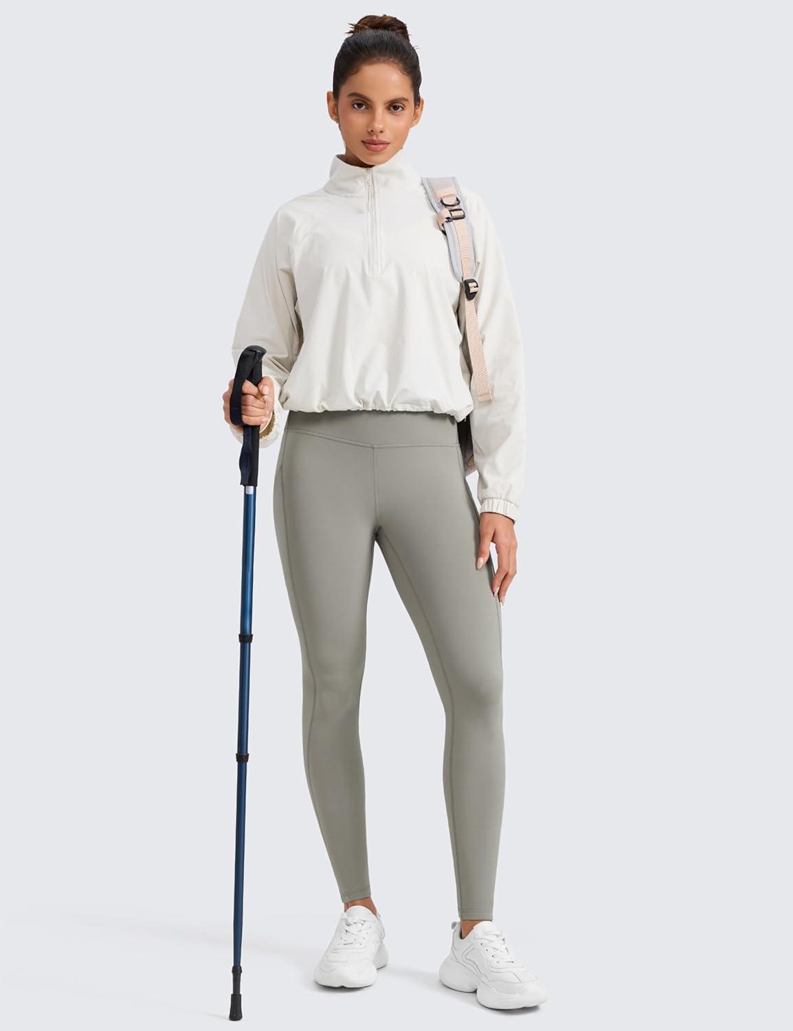 imageCRZ YOGA Womens Fleece Lined Athletic Leggings with Pockets 28quot  Water Resistant Matte Pants Winter Thermal Hiking CasualRock Grey