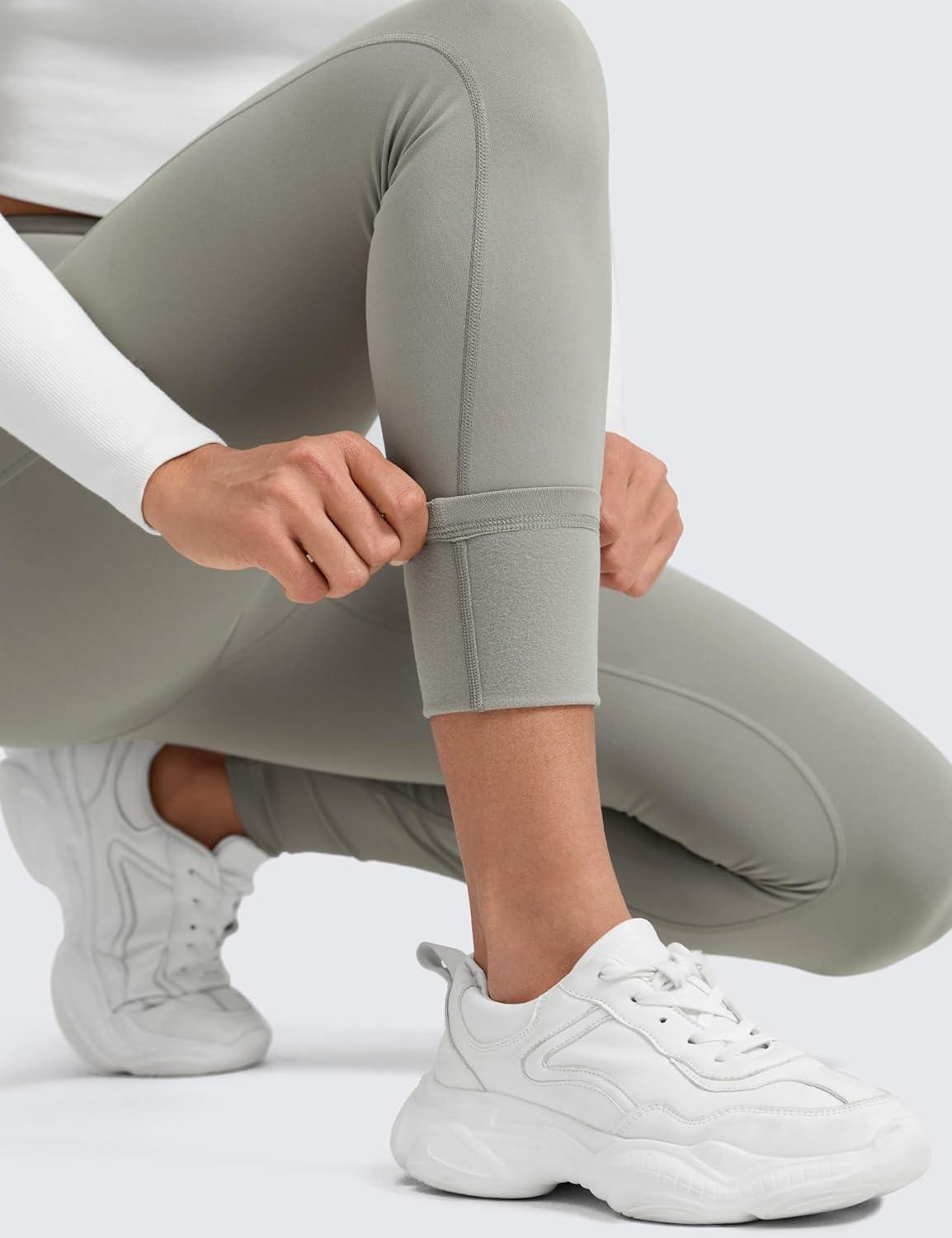 imageCRZ YOGA Womens Fleece Lined Athletic Leggings with Pockets 28quot  Water Resistant Matte Pants Winter Thermal Hiking CasualRock Grey