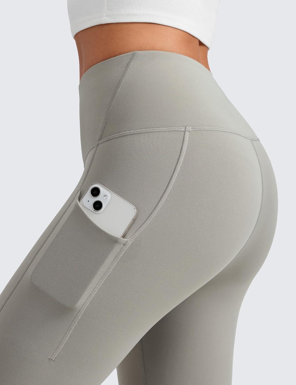 imageCRZ YOGA Womens Fleece Lined Athletic Leggings with Pockets 28quot  Water Resistant Matte Pants Winter Thermal Hiking CasualRock Grey